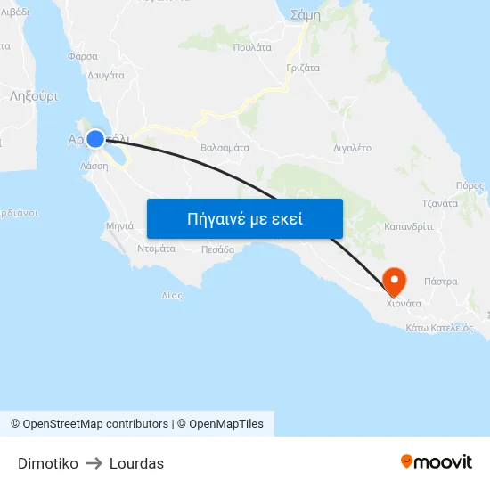 Dimotiko to Lourdas map