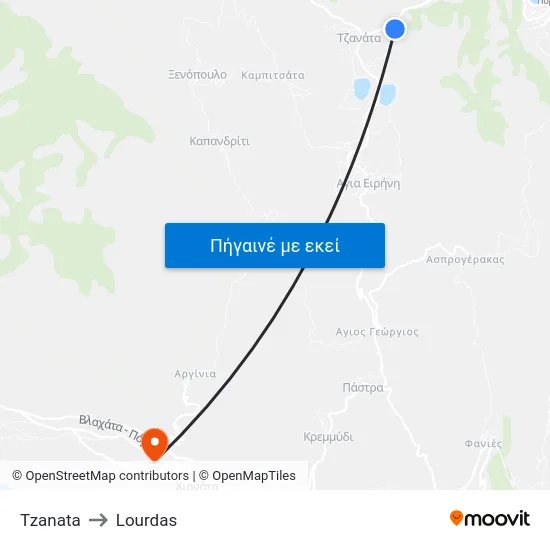 Tzanata to Lourdas map