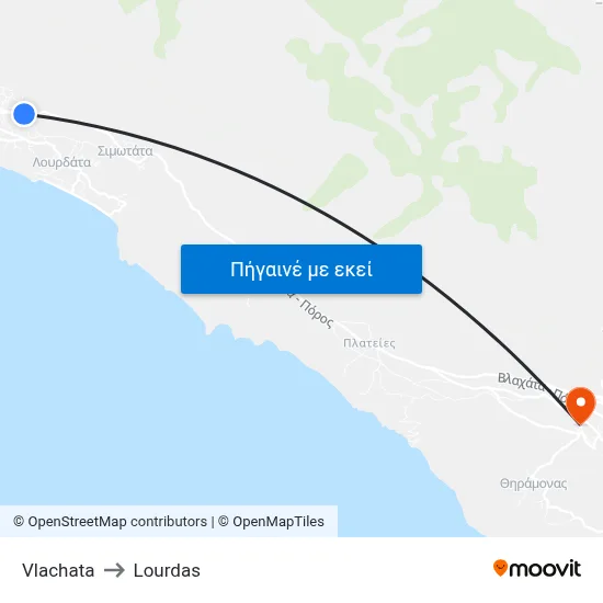 Vlachata to Lourdas map