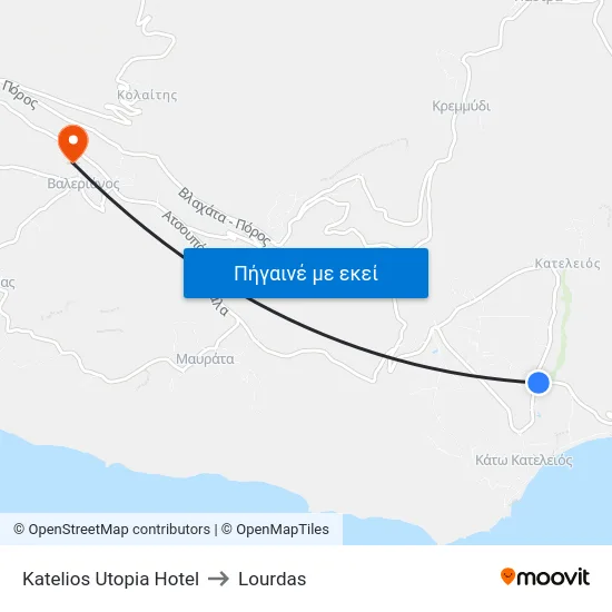 Katelios Utopia Hotel to Lourdas map