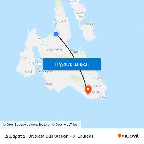 Divarata Bus Station - Διβαράτα to Lourdas map
