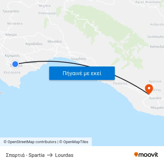 Σπαρτιά - Spartia to Lourdas map