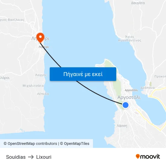 Souidias to Lixouri map