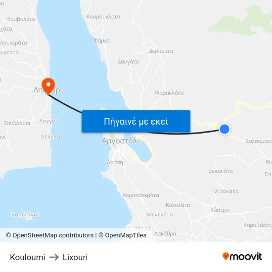 Kouloumi to Lixouri map