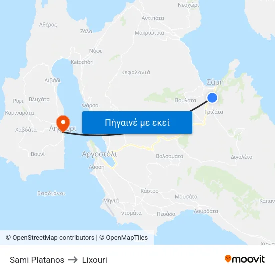 Sami Platanos to Lixouri map