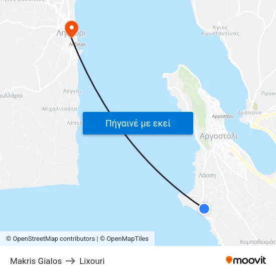 Makris Gialos to Lixouri map