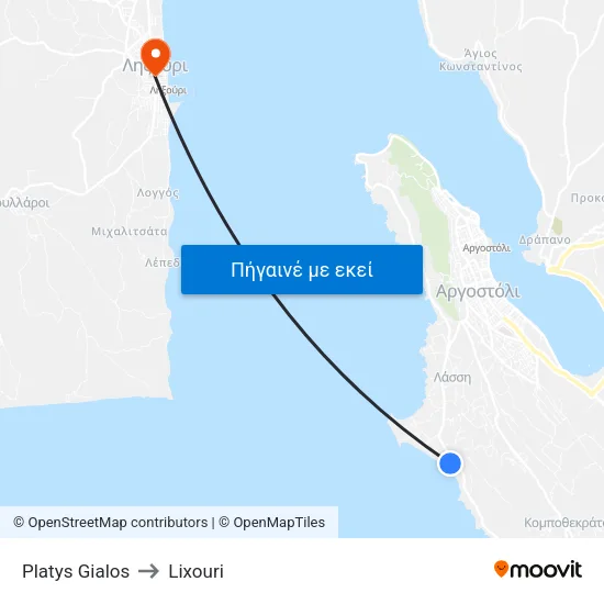 Platys Gialos to Lixouri map