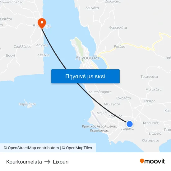 Kourkoumelata to Lixouri map