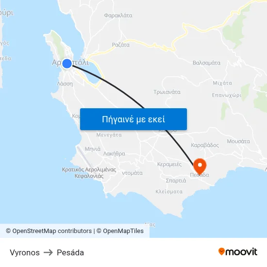 Vyronos to Pesáda map