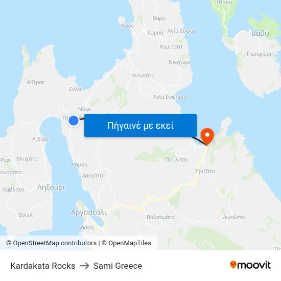 Kardakata Rocks to Sami Greece map