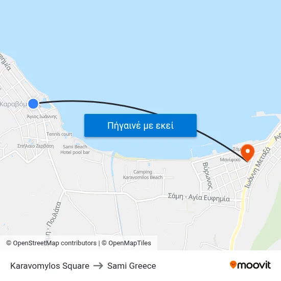 Karavomylos Square to Sami Greece map