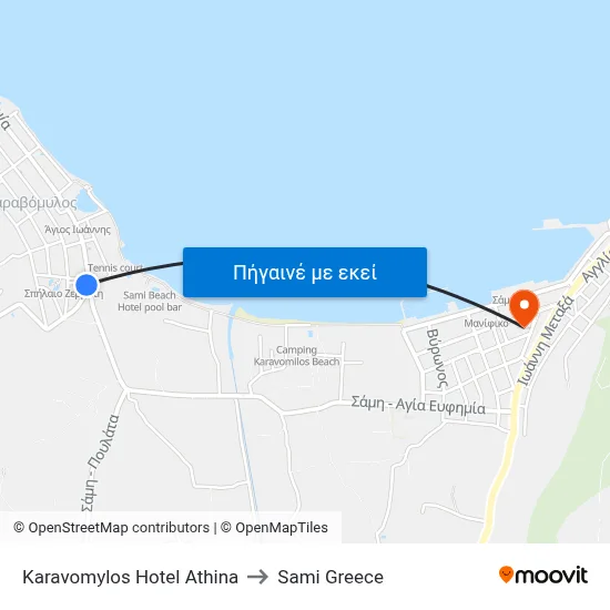 Karavomylos Hotel Athina to Sami Greece map