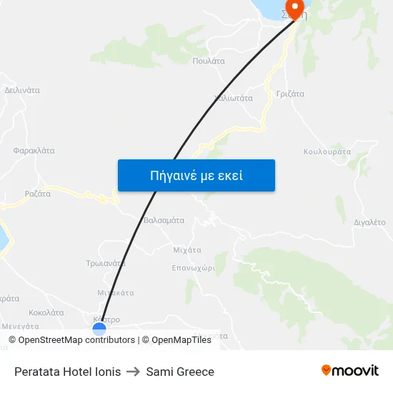 Peratata Hotel Ionis to Sami Greece map