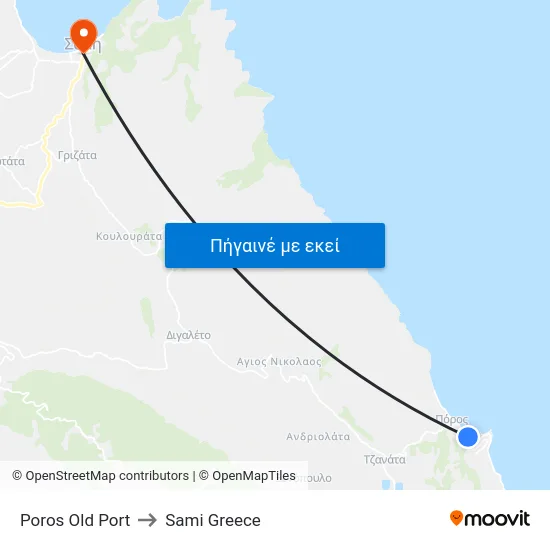 Poros Old Port to Sami Greece map