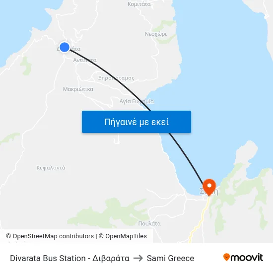 Divarata Bus Station - Διβαράτα to Sami Greece map