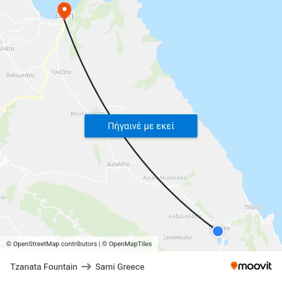 Tzanata Fountain to Sami Greece map