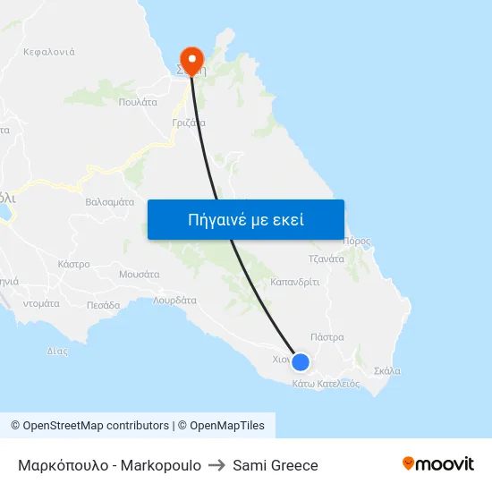 Μαρκόπουλο - Markopoulo to Sami Greece map