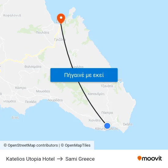 Katelios Utopia Hotel to Sami Greece map