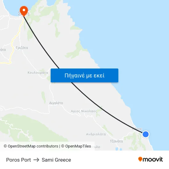 Poros Port to Sami Greece map