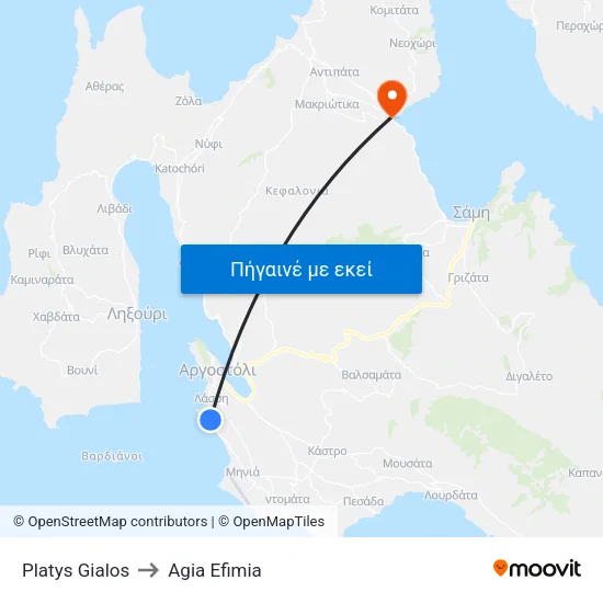 Platys Gialos to Agia Efimia map