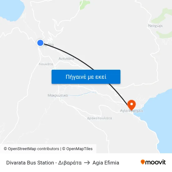 Divarata Bus Station - Διβαράτα to Agia Efimia map
