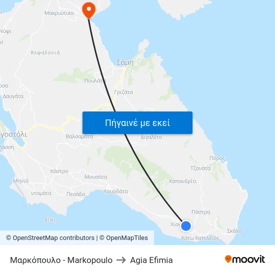 Μαρκόπουλο - Markopoulo to Agia Efimia map