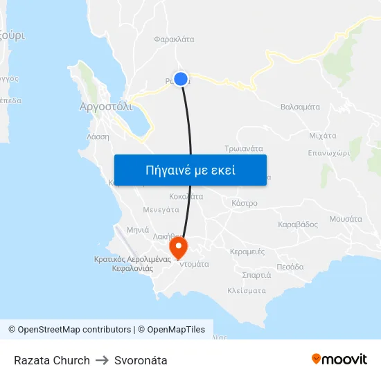 Razata Church to Svoronáta map