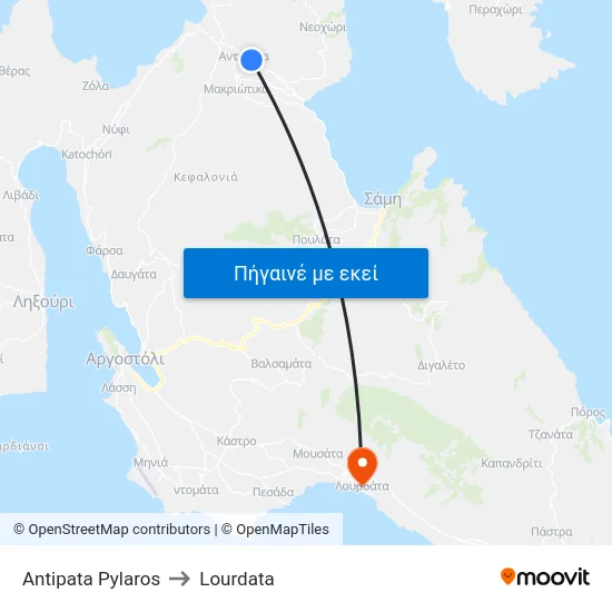 Antipata Pylaros to Lourdata map