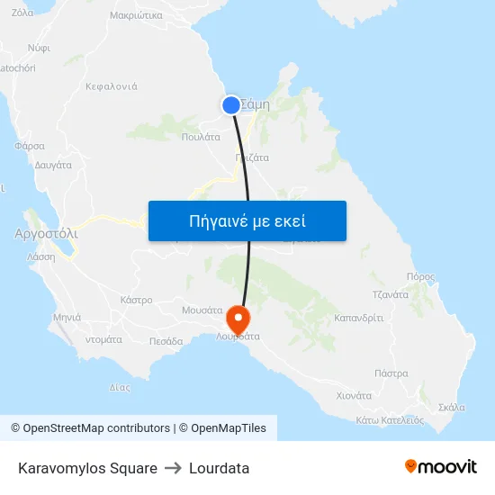 Karavomylos Square to Lourdata map