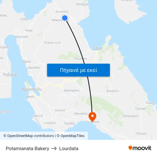 Potamianata Bakery to Lourdata map