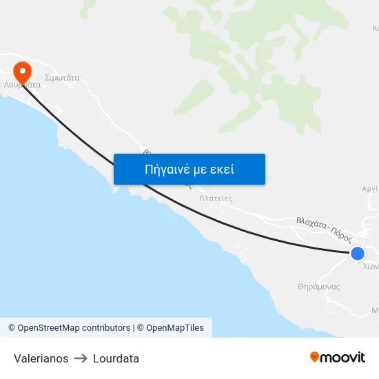 Valerianos to Lourdata map