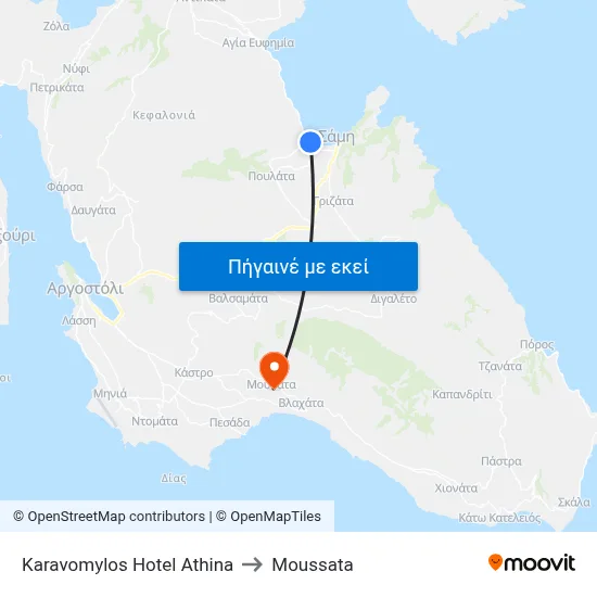 Karavomylos Hotel Athina to Moussata map