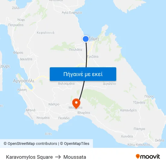 Karavomylos Square to Moussata map