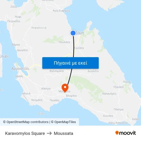 Karavomylos Square to Moussata map