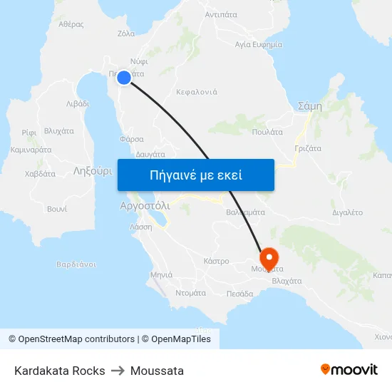 Kardakata Rocks to Moussata map
