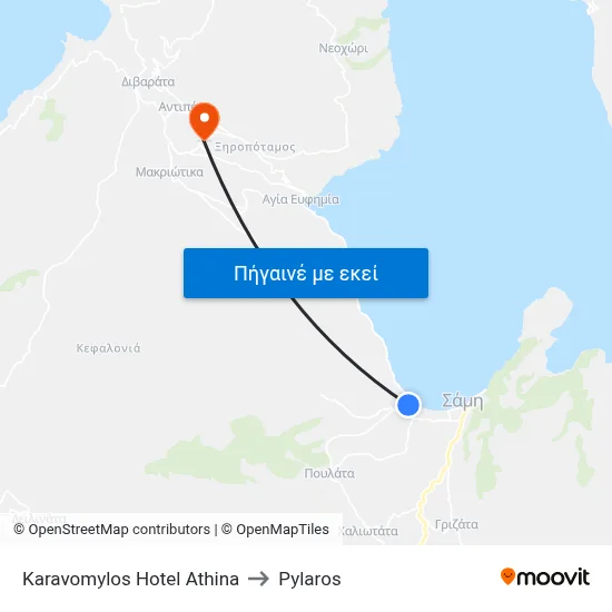 Karavomylos Hotel Athina to Pylaros map