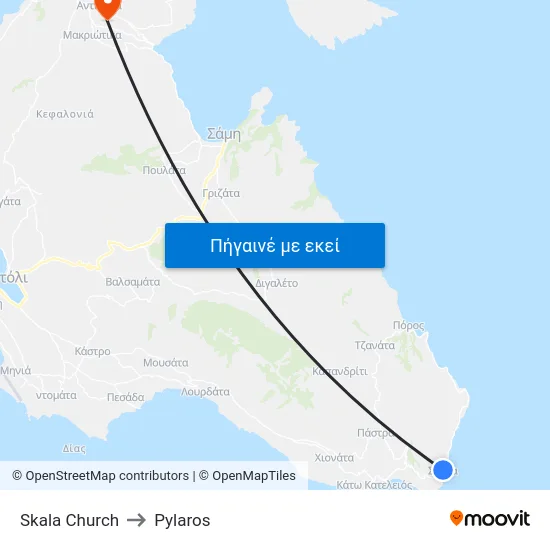 Skala Church to Pylaros map