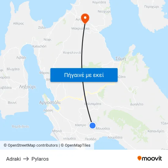 Adraki to Pylaros map