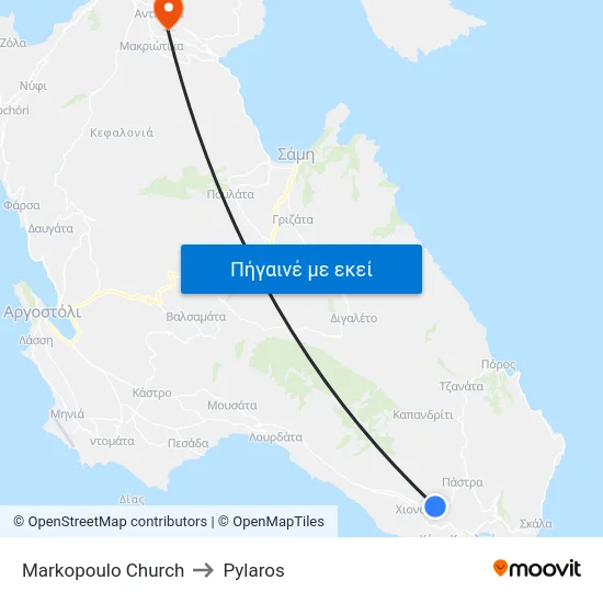 Markopoulo Church to Pylaros map