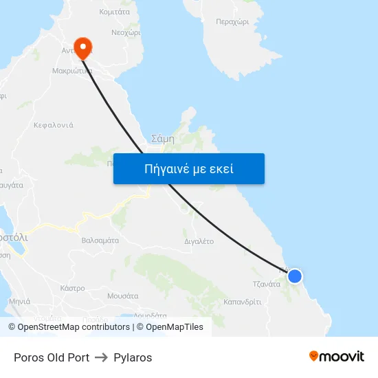 Poros Old Port to Pylaros map