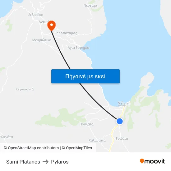 Sami Platanos to Pylaros map
