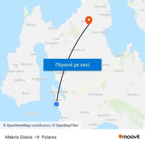 Makris Gialos to Pylaros map