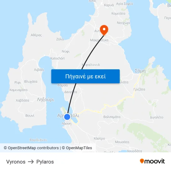 Vyronos to Pylaros map