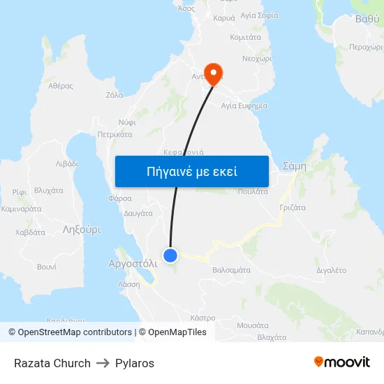 Razata Church to Pylaros map