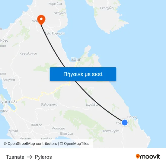 Tzanata to Pylaros map