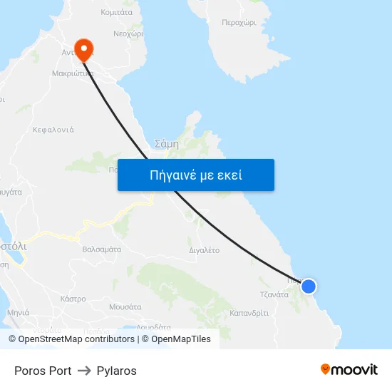 Poros Port to Pylaros map