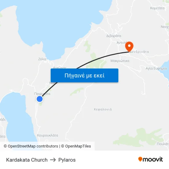 Kardakata Church to Pylaros map