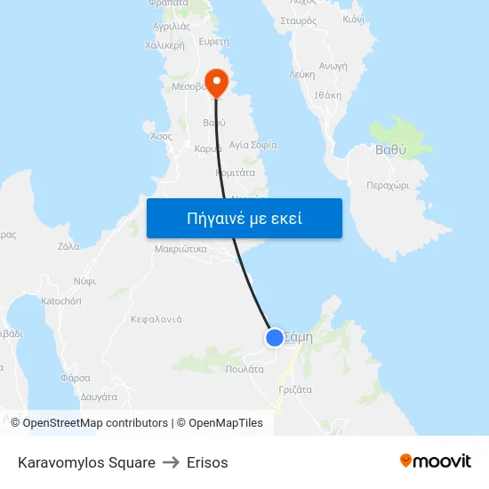 Karavomylos Square to Erisos map