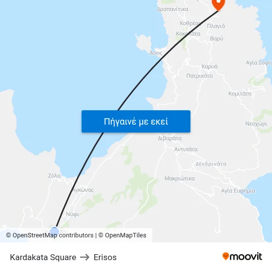 Kardakata Square to Erisos map