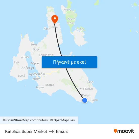 Katelios Super Market to Erisos map